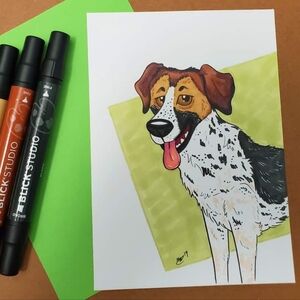 Original Bohemian Spotted Dog Portrait Dogcember 5×7 Illustration By Mattoodles